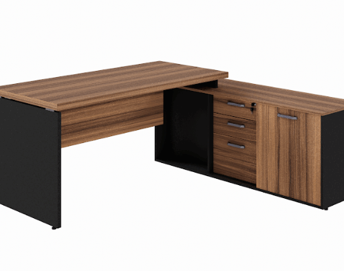 Mesa Diretor Painel C/Armário Lateral 1,50×1,60 Nogal